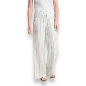 Athleta Cabo Tide Linen Wide Leg Pants Women’s 8 Cream Nautical Striped Beach